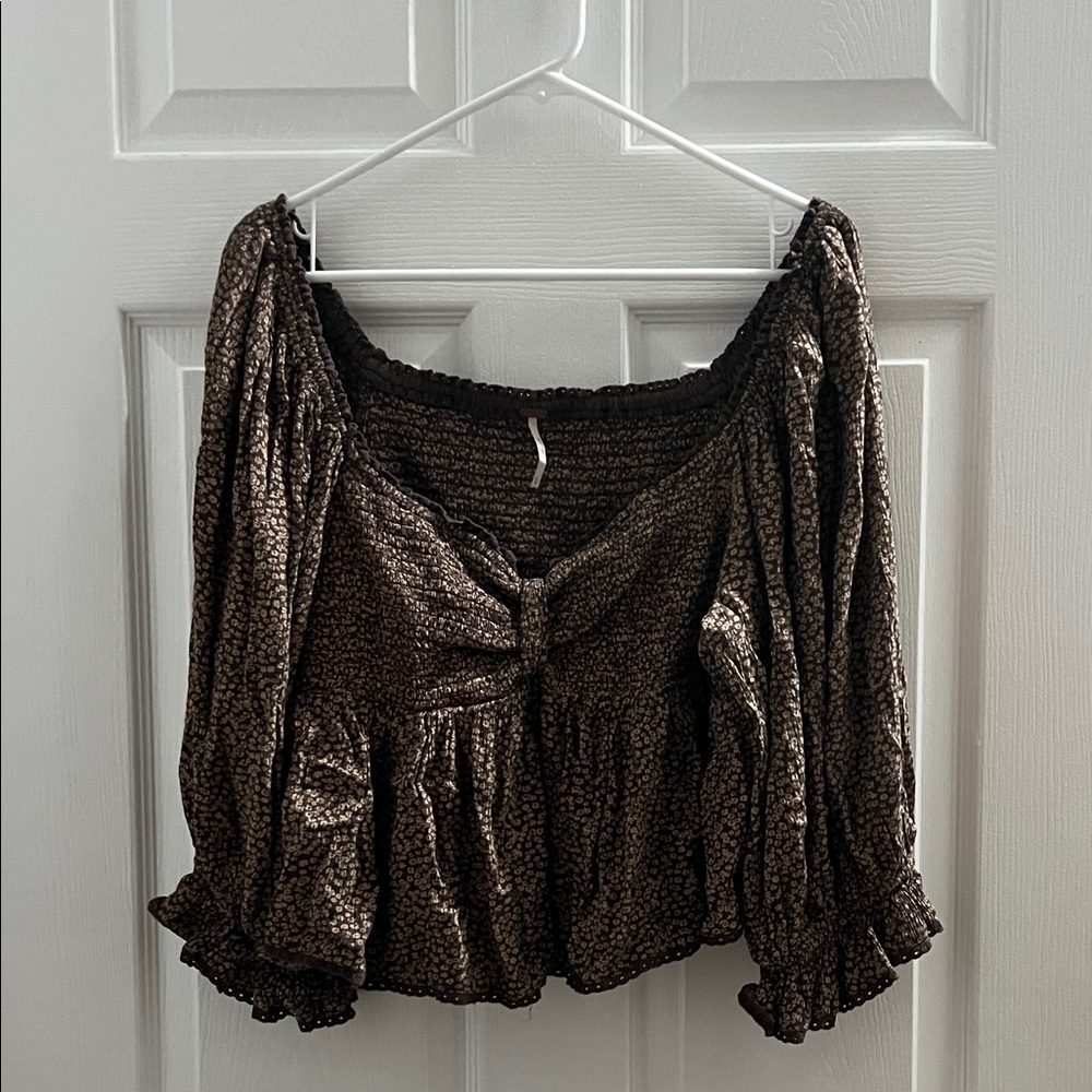 Free People Textured Brown Blouse